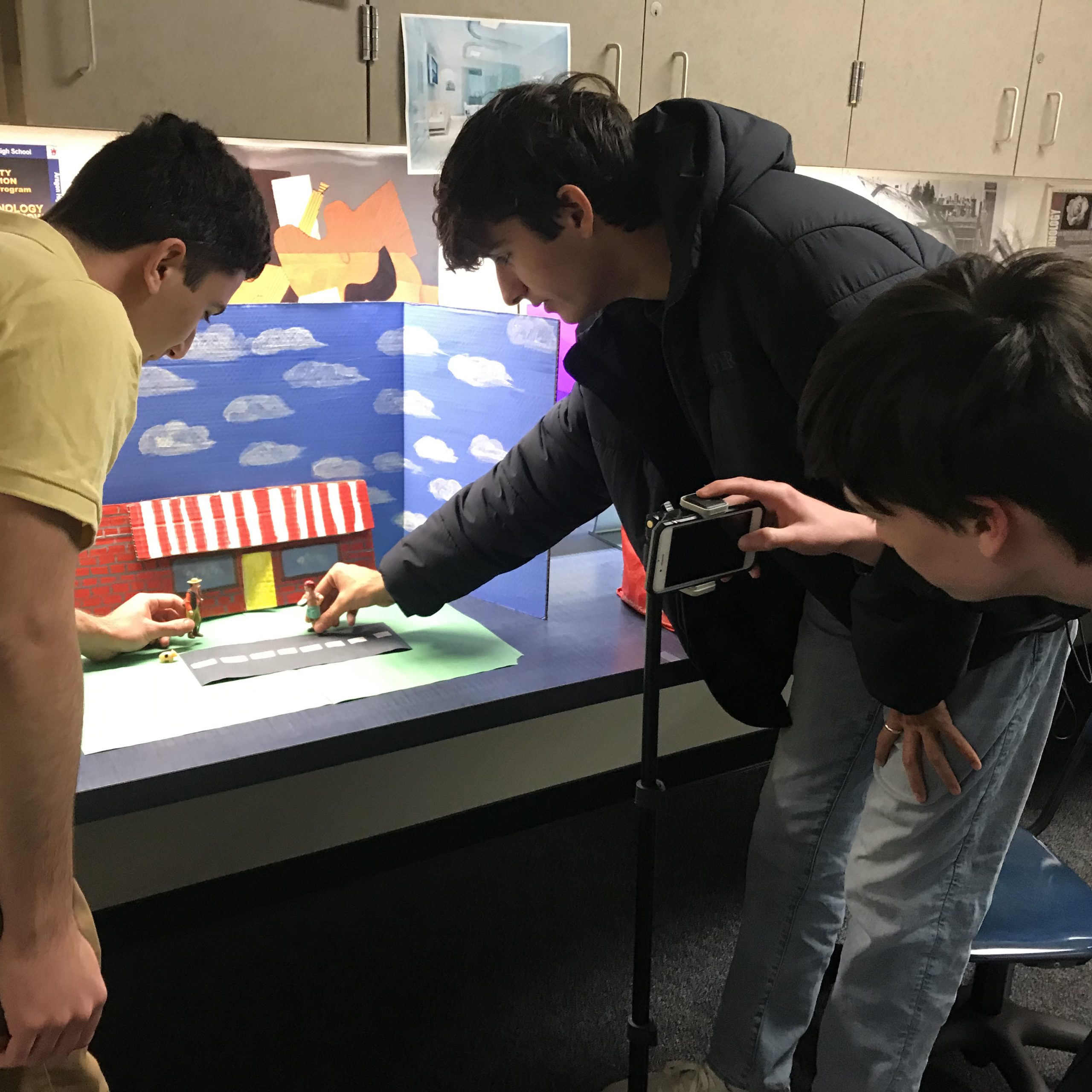 Carlmont students prepare a stopmotion movie - funded by CAF-PTSA mini grants
