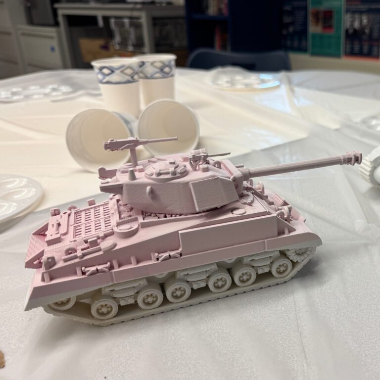 3D Printed Tank from WW II on classroom table